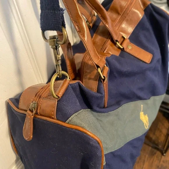 Vintage Ralph Lauren Navy and Brown Canvas Travel Tote - Picture 3 of 8